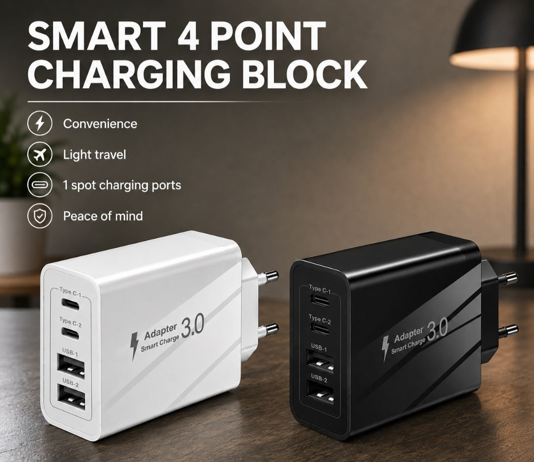 Smart 4 Port C Type and USB Charging Block